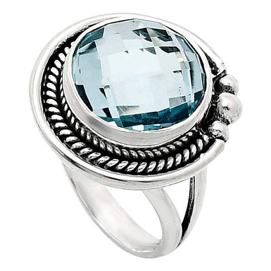 Premium Quality Sky Blue Topaz Checker Briolette Ring size-6 R-1148 13-ER10124