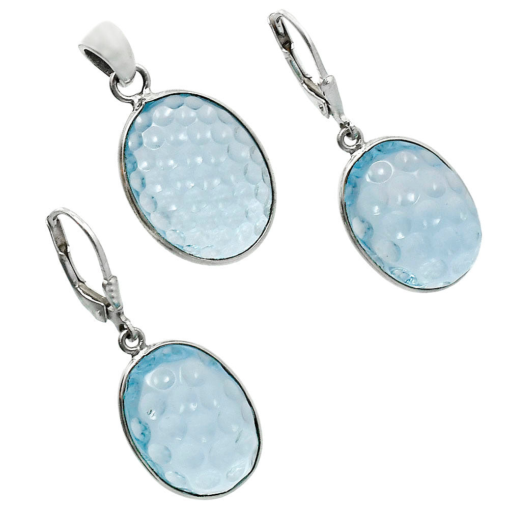 Fancy Cut Premium Sky Blue Topaz Pendant Earrings Set T-1015 13-ET10008
