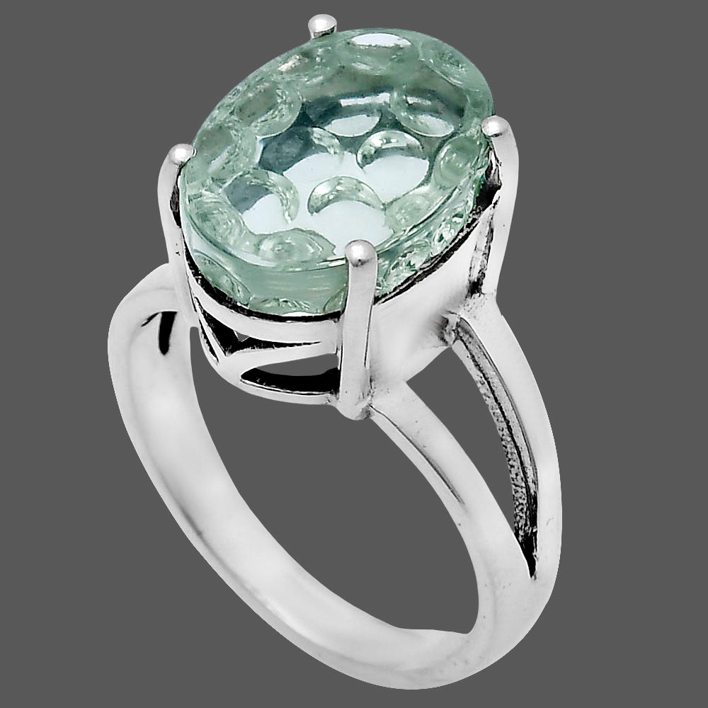 Fancy Cut Premium Prasiolite (Green Amethyst) Ring size-8 R-1019 16-ER10193