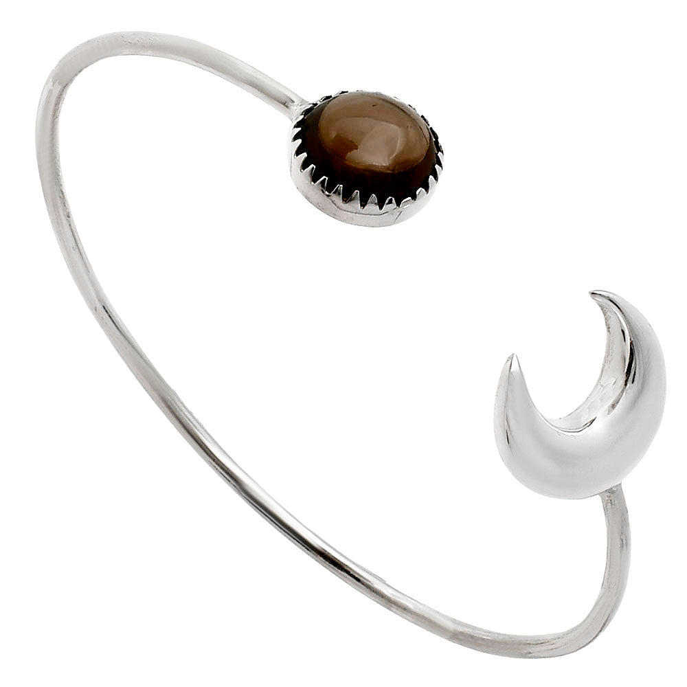 Premium Crescent Moon - Smoky Quartz Cab Cuff Bangle Bracelet B-1046 17-EB10071