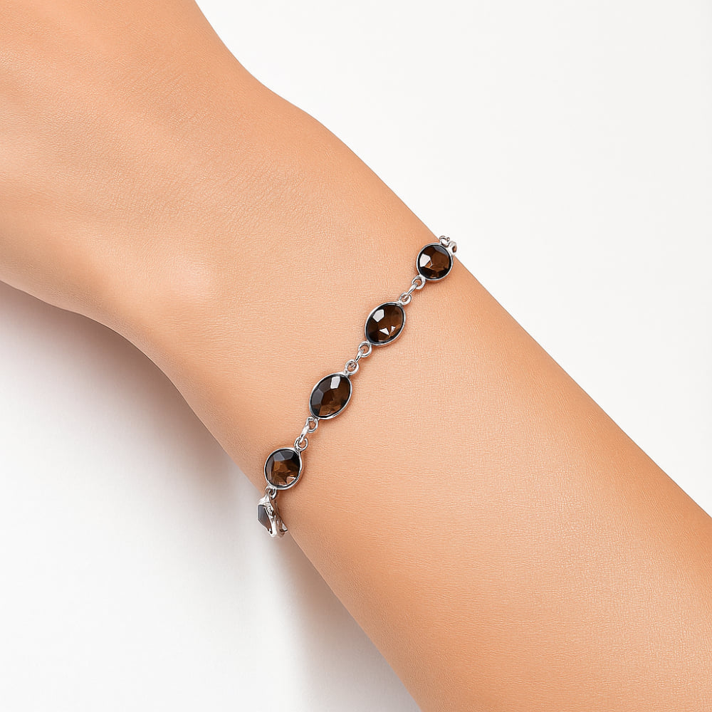 Premium Quality Smoky Quartz Checker Briolette Bracelet B-1001 17-EB10074