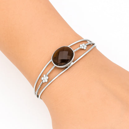 Premium Smoky Quartz Checker Cuff Bangle Bracelet B-1012 17-EB10078