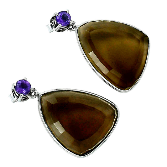 Premium Quality Smoky Quartz - Brazil & Amethyst Earrings E-1256 17-EE10188