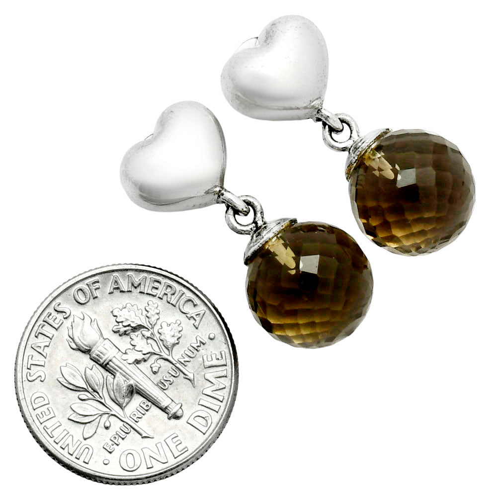 Premium Quality Heart - Heart - Smoky Quartz Ball Earrings E-1258 17-EE10189