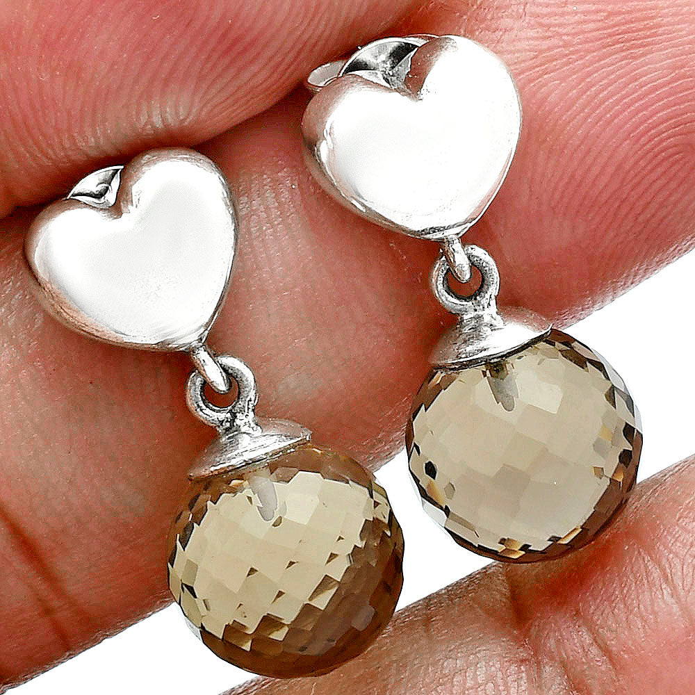 Premium Quality Heart - Smoky Quartz Ball - Brazil Earrings E-1258 17-EE10193