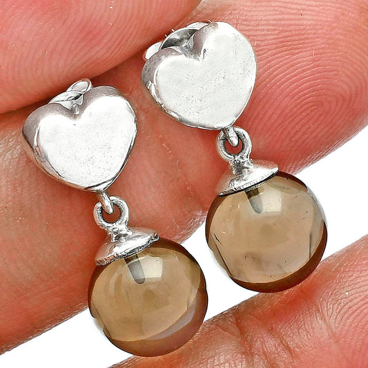 Premium Quality Heart - Smoky Quartz Ball - Brazil Earrings E-1258 17-EE10195