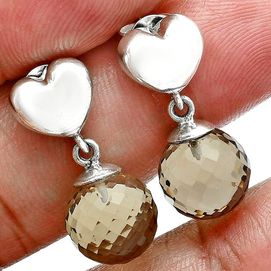 Premium Quality Heart - Smoky Quartz Ball - Brazil Earrings E-1258 17-EE10196