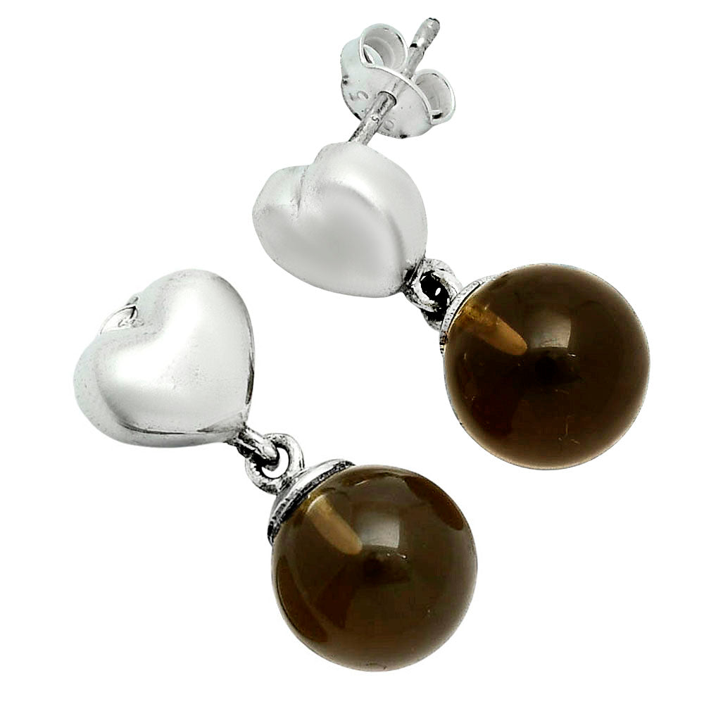 Premium Quality Heart - Smoky Quartz Ball - Brazil Earrings E-1258 17-EE10198