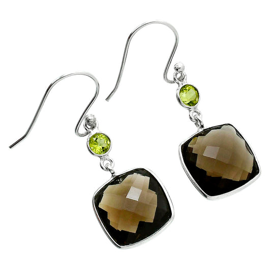 Premium Smoky Quartz Checker Briolette & Peridot Earrings E-1006 17-EE10201