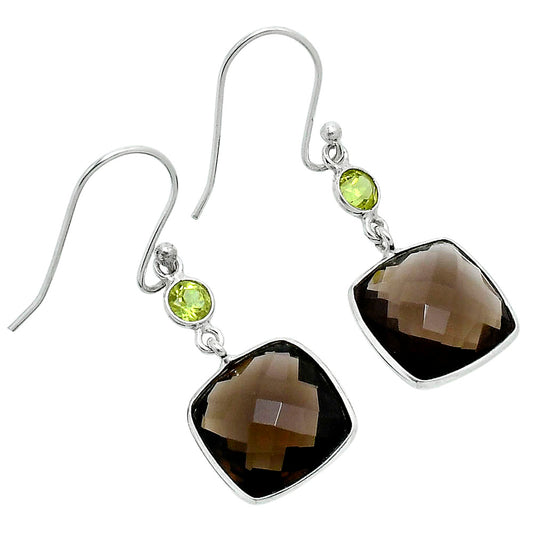 Premium Smoky Quartz Checker Briolette & Peridot Earrings E-1006 17-EE10201