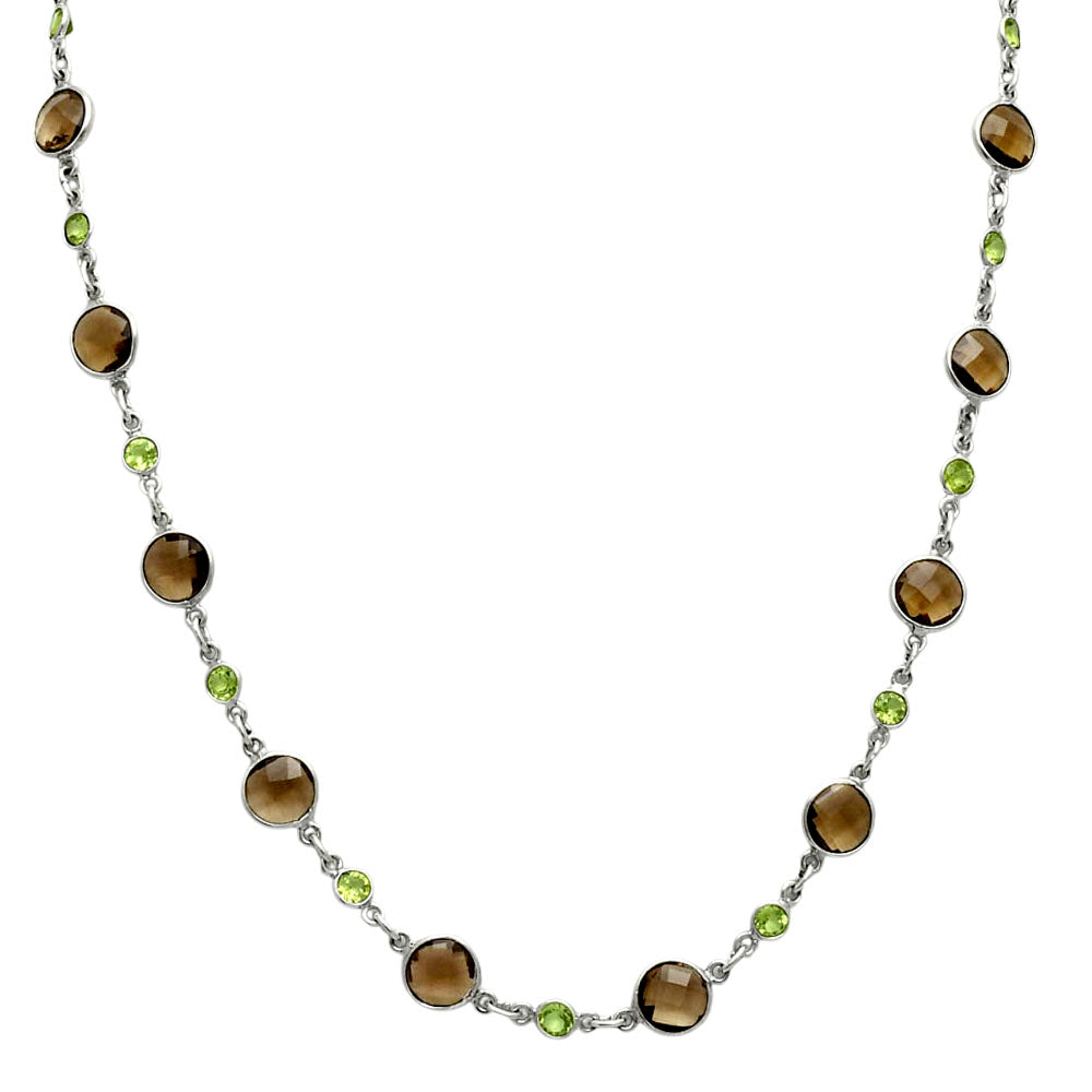 Premium Quality Smoky Quartz Briolette & Peridot Necklace N-1024 17-EN10047