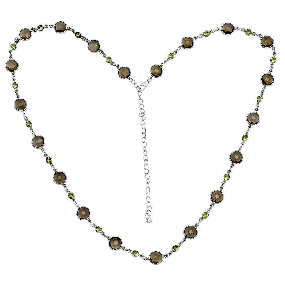Premium Quality Smoky Quartz Briolette & Peridot Necklace N-1024 17-EN10047