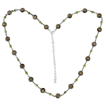 Premium Quality Smoky Quartz Briolette & Peridot Necklace N-1024 17-EN10047