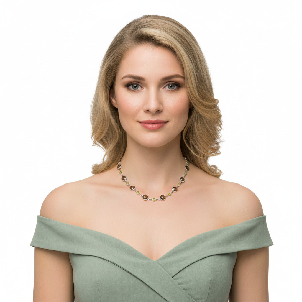 Premium Quality Smoky Quartz Briolette & Peridot Necklace N-1024 17-EN10047