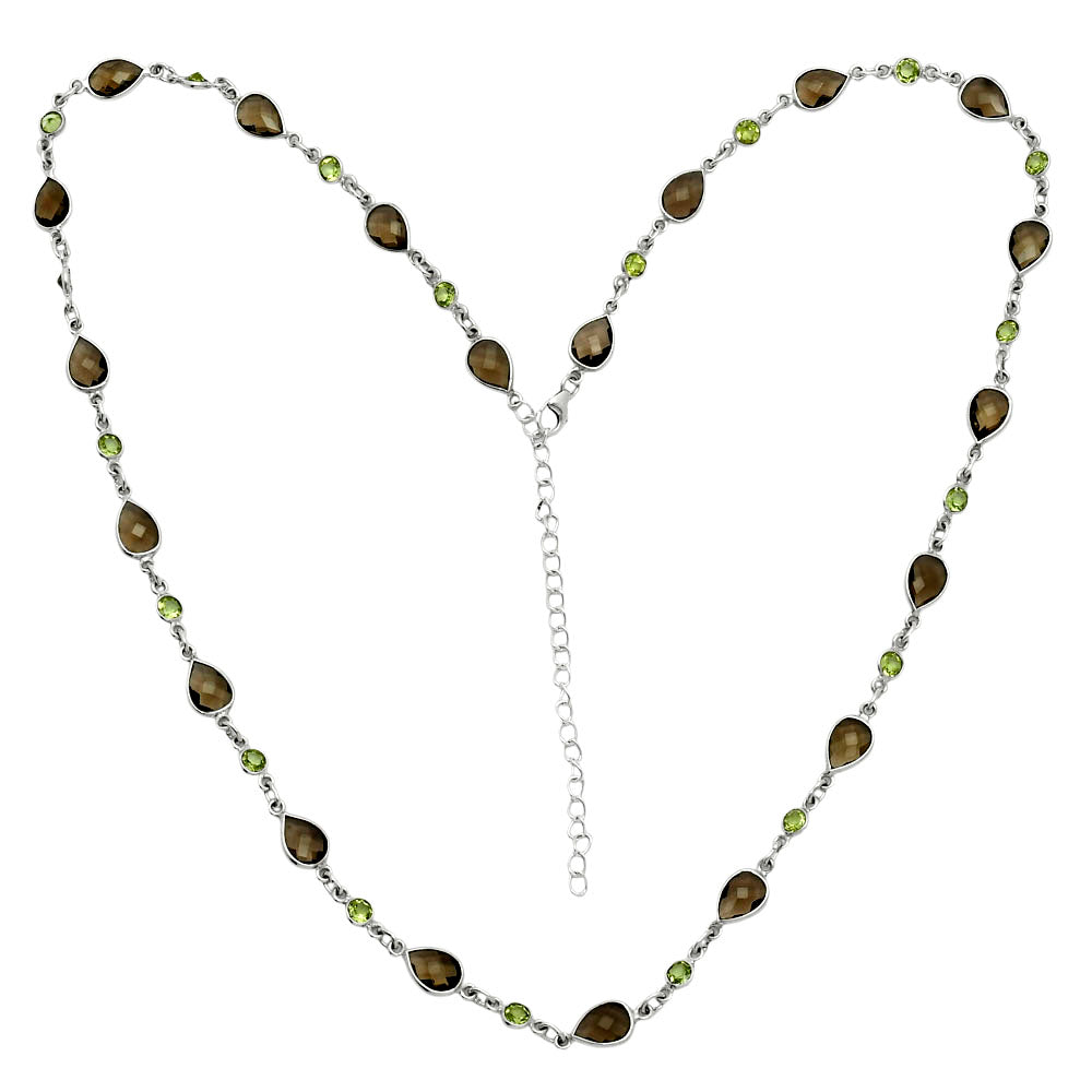 Premium Quality Smoky Quartz Briolette & Peridot Necklace N-1024 17-EN10048
