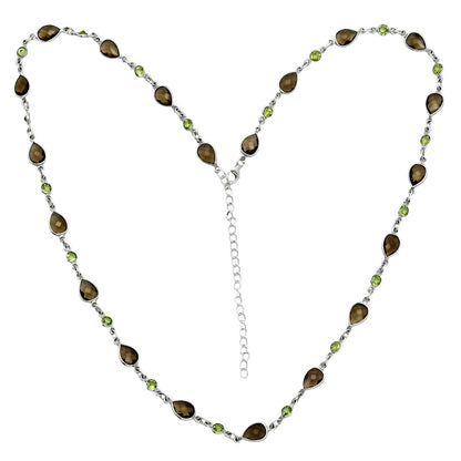 Premium Quality Smoky Quartz Briolette & Peridot Necklace N-1024 17-EN10048
