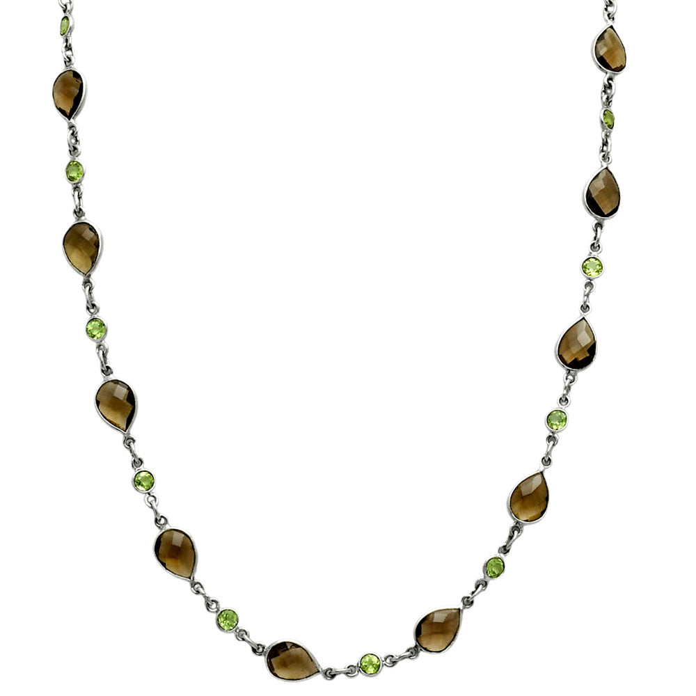 Premium Quality Smoky Quartz Briolette & Peridot Necklace N-1024 17-EN10049