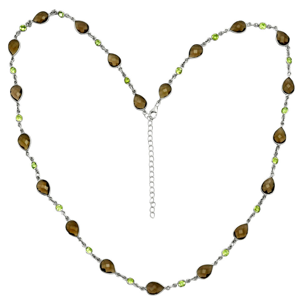 Premium Quality Smoky Quartz Briolette & Peridot Necklace N-1024 17-EN10049