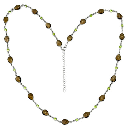 Premium Quality Smoky Quartz Briolette & Peridot Necklace N-1024 17-EN10049