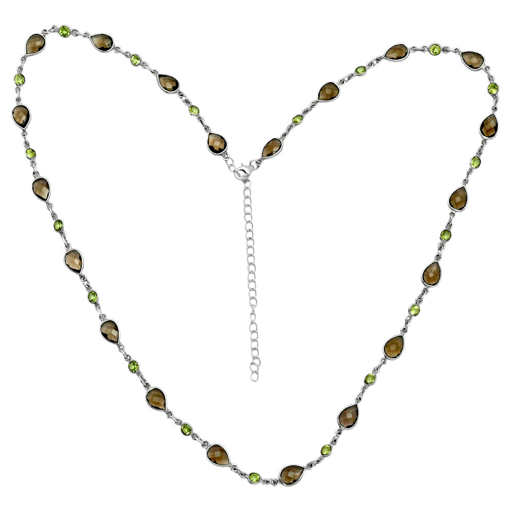 Premium Quality Smoky Quartz Briolette & Peridot Necklace N-1024 17-EN10050
