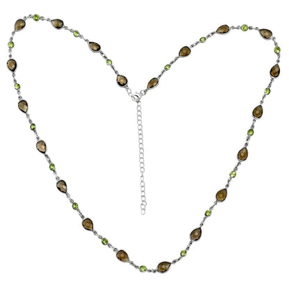 Premium Quality Smoky Quartz Briolette & Peridot Necklace N-1024 17-EN10050