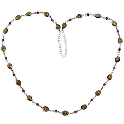 Premium Smoky Quartz Checker Briolette & Garnet Necklace N-1024 17-EN10054