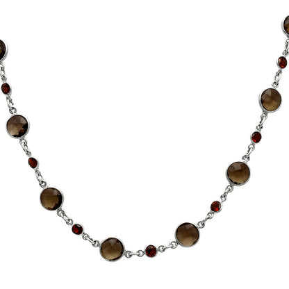 Premium Smoky Quartz Checker Briolette & Garnet Necklace N-1024 17-EN10055