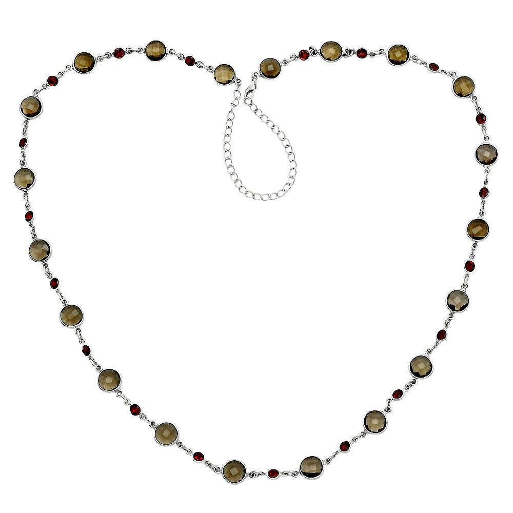 Premium Smoky Quartz Checker Briolette & Garnet Necklace N-1024 17-EN10055