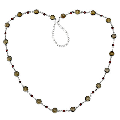 Premium Smoky Quartz Checker Briolette & Garnet Necklace N-1024 17-EN10055