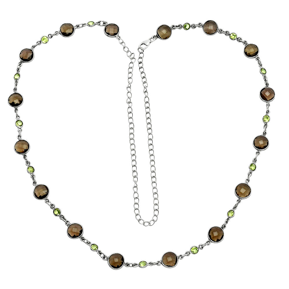 Premium Smoky Quartz Checker Briolette & Peridot Necklace N-1024 17-EN10056