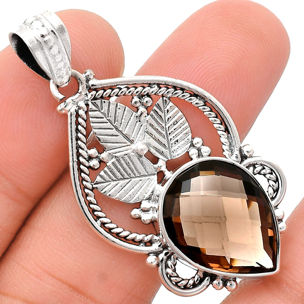 Premium Quality Smoky Quartz Checker Briolette Pendant P-1258 17-EP10075