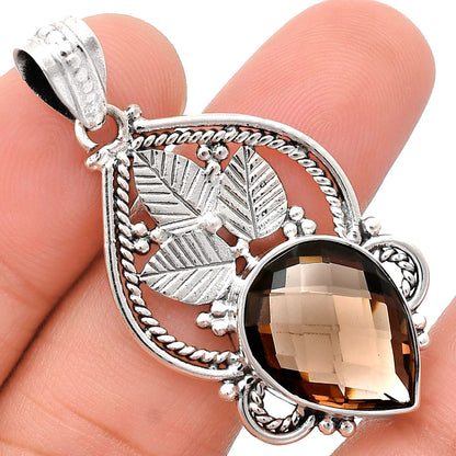 Premium Quality Smoky Quartz Checker Briolette Pendant P-1258 17-EP10075
