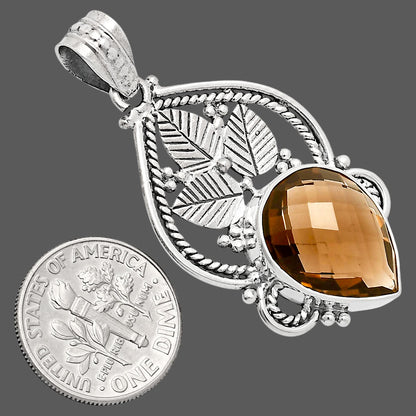 Premium Quality Smoky Quartz Checker Briolette Pendant P-1258 17-EP10075