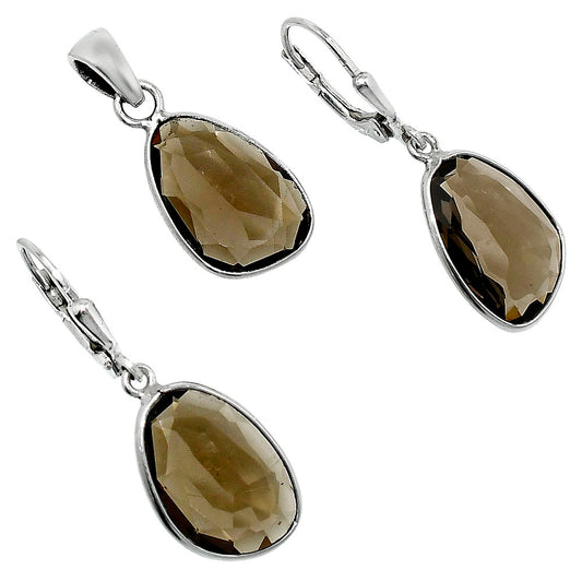 Premium Quality Smoky Quartz - Brazil Pendant Earrings Set T-1015 17-ET10015