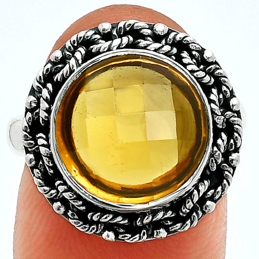 Premium Quality Natural Cognac Quartz Checker Ring size-8 R-1266 18-ER10225