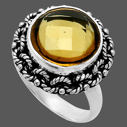 Premium Quality Natural Cognac Quartz Checker Ring size-8 R-1266 18-ER10225