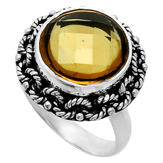 Premium Quality Natural Cognac Quartz Checker Ring size-8 R-1266 18-ER10225