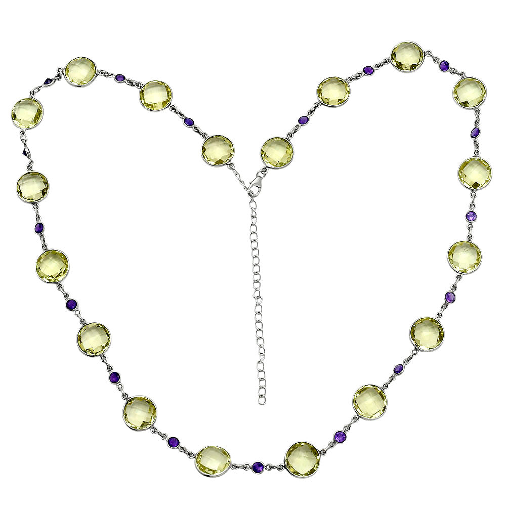 Premium Quality Lemon Quartz Briolette & Amethyst Necklace N-1024 19-EN10058