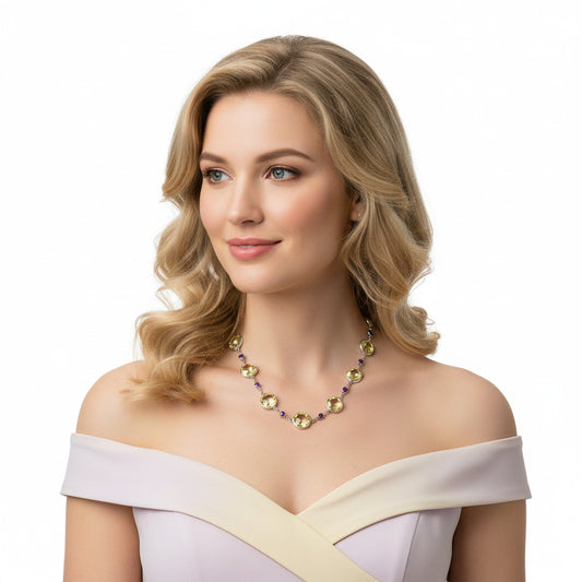 Premium Quality Lemon Quartz Briolette & Amethyst Necklace N-1024 19-EN10058