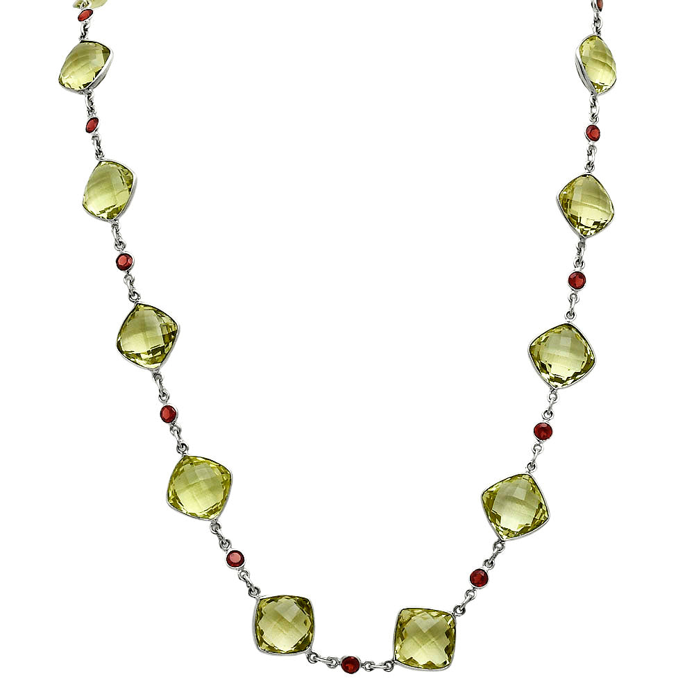 Premium Quality Lemon Quartz Briolette & Garnet Necklace N-1024 19-EN10059