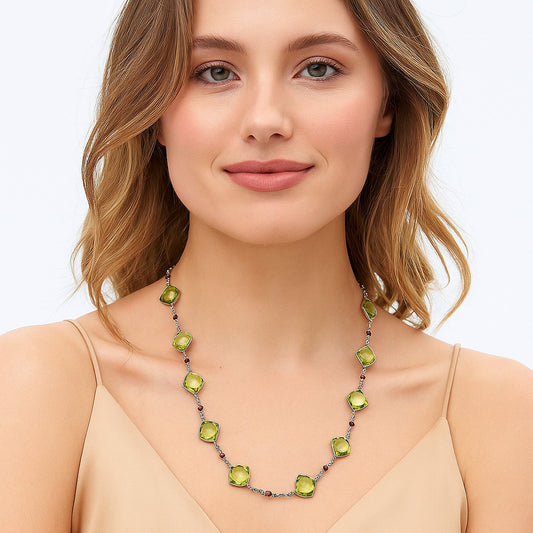 Premium Quality Lemon Quartz Briolette & Garnet Necklace N-1024 19-EN10059