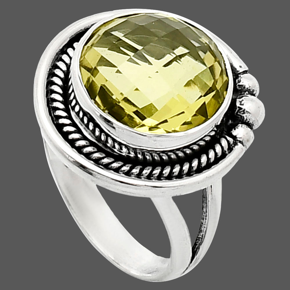 Premium Quality Green Gold Checker Briolette Ring size-6 R-1148 19-ER10229