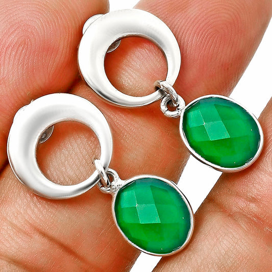 Premium Quality Green Onyx Checker Briolette Earrings E-1259 21-EE10225