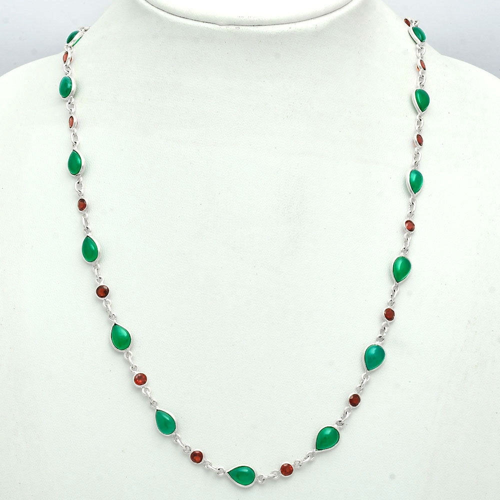 Premium Quality Green Onyx & Garnet Necklace N-1024 21-EN10060