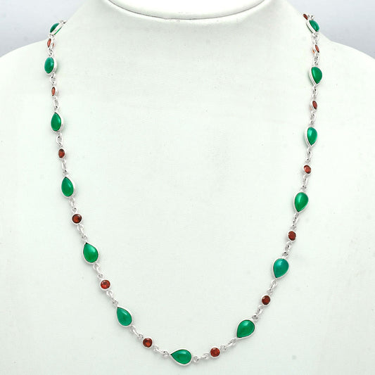 Premium Quality Green Onyx & Garnet Necklace N-1024 21-EN10060