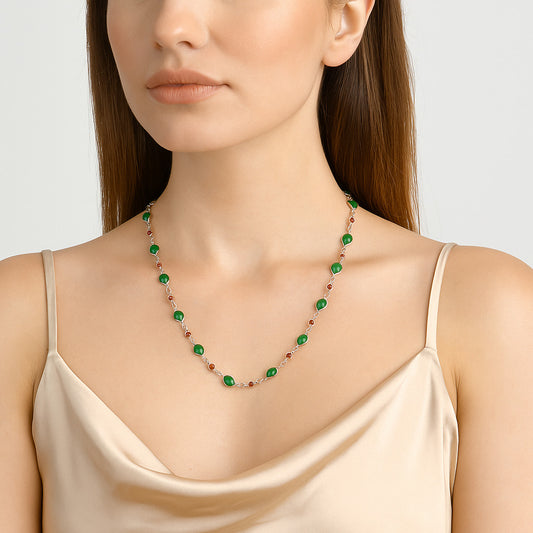 Premium Quality Green Onyx & Garnet Necklace N-1024 21-EN10060