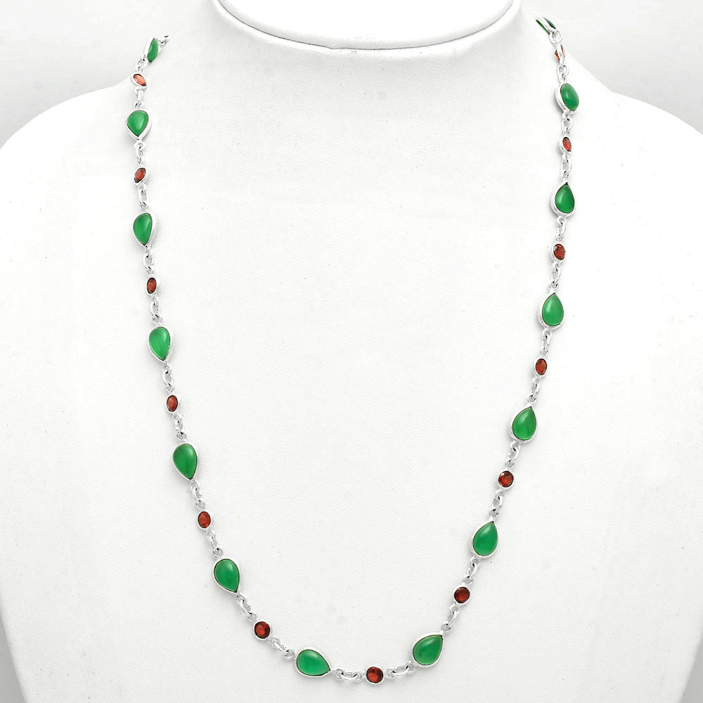 Premium Quality Green Onyx & Garnet Necklace N-1024 21-EN10061