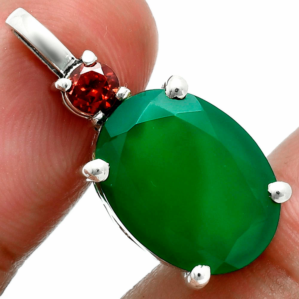 Premium Quality Green Onyx & Garnet Pendant P-1113 21-EP10091