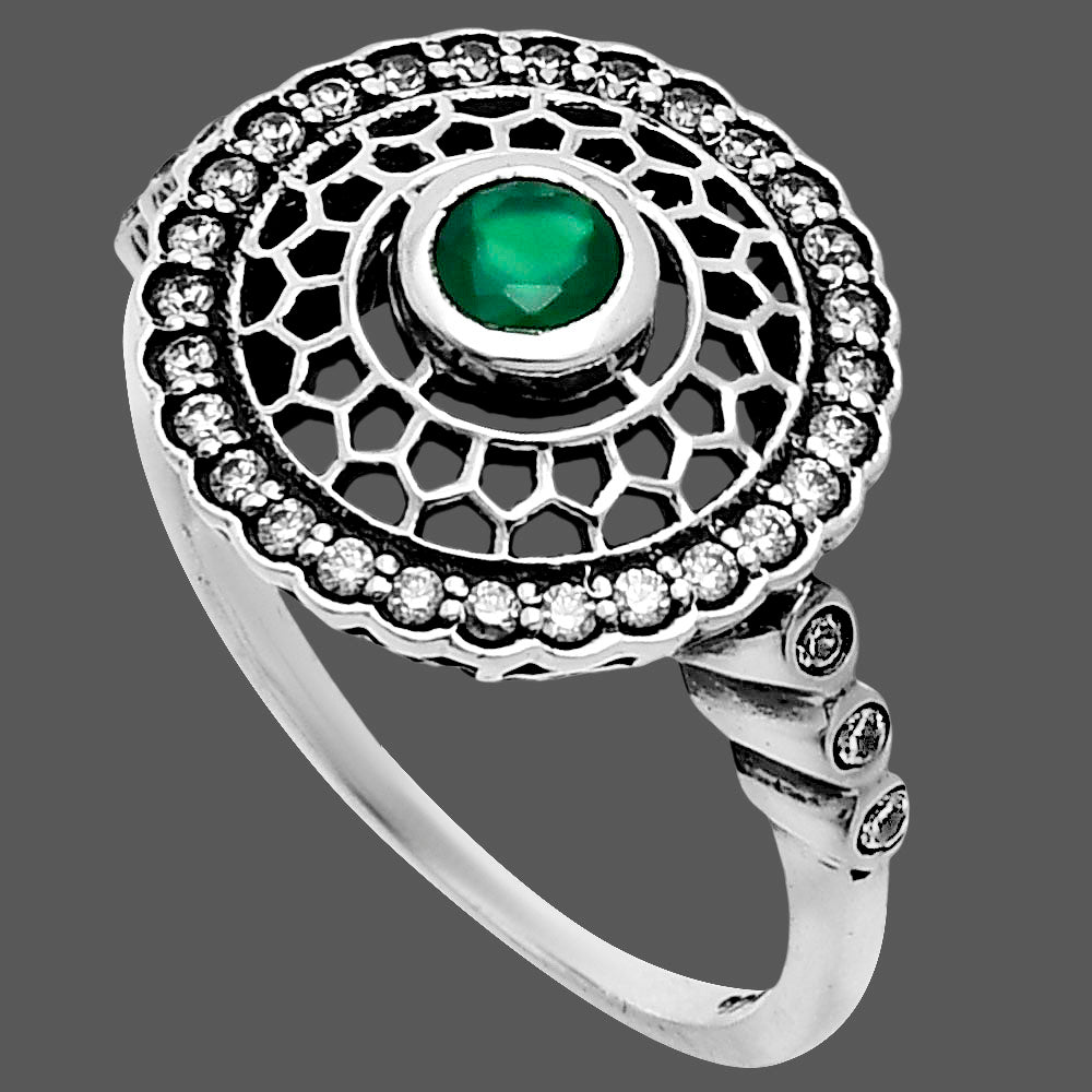 Premium Green Onyx & White Zircon Ring size-8.5 R-1735 21-ER10293