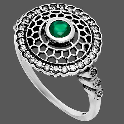 Premium Green Onyx & White Zircon Ring size-8.5 R-1735 21-ER10293
